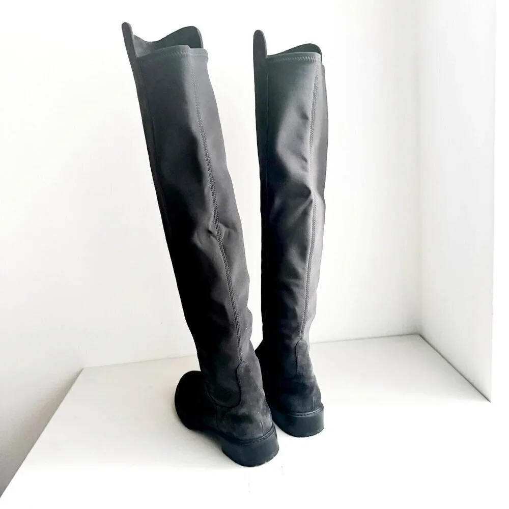 Stuart Weitzman Dark Grey Suede Stretch Back Over the Knee Boots 10.5